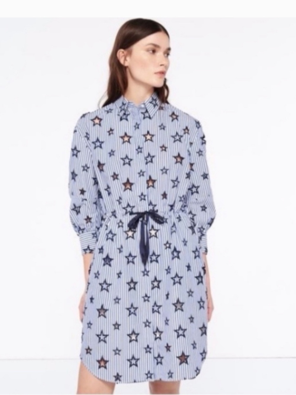 Sandro Paris Blue & White Star Stripe Shirt Dress, Size 1